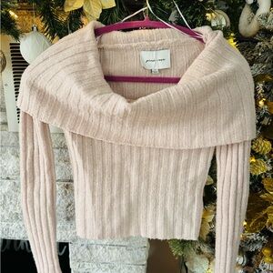Pink Rose Women's Off-the-Shoulder Sweater in Light Pink